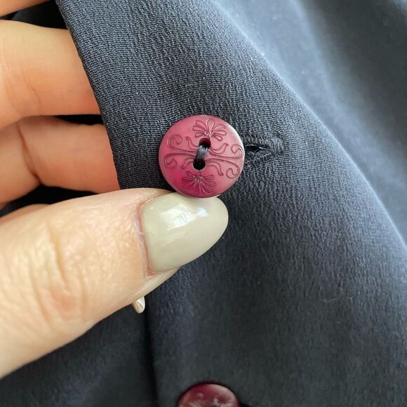 Vintage Dana Buchman Black Silk Button Down Blouse Longsleeve Peter Pan Collar 8 - Picture 4 of 5